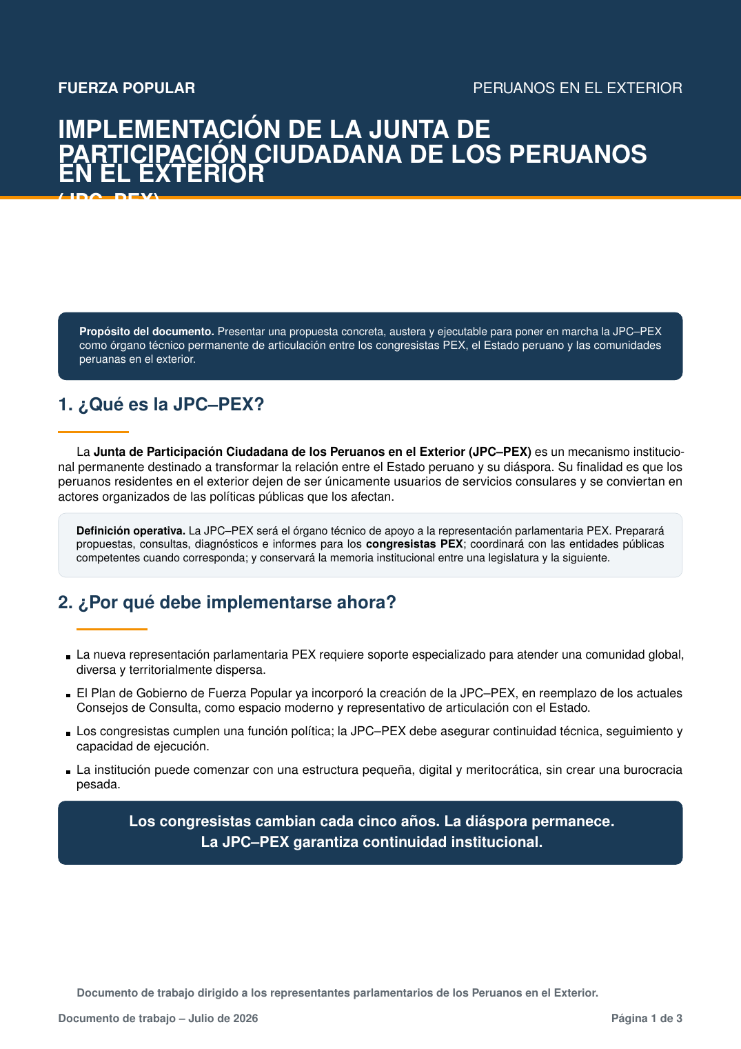 Resumen Ejecutivo JPC-PEX, página 1